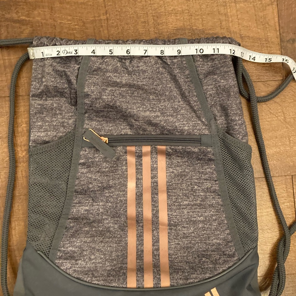 Adidas Gray Drawstring Backpack Bag w/ Rose Gold Accent Details EUC - Picture 5 of 7
